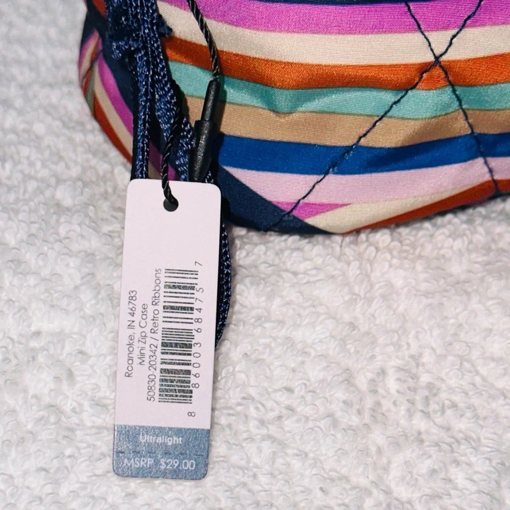 NWT Vera Bradley Ultralight Mini Zip Case.  Retired Pattern Retro Ribbon.